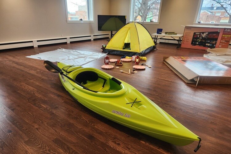 There will be a variety of interactive scenes and simulators to play in and on, including the campground and riding in the kayak.