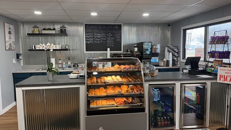 A display case showcases a few of the offerings available at The First Cup.