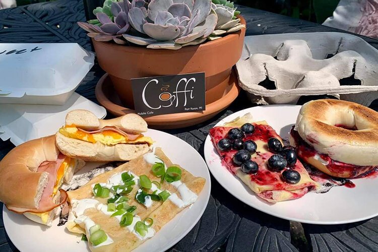 Coffi specializes in sweet or savory blintzes and bagels, topped with berry puree or Canadian bacon, cheese or green onion.