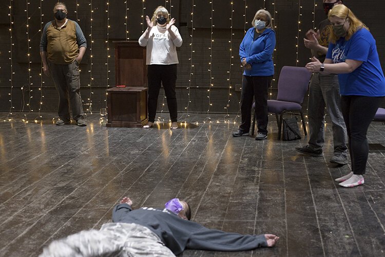 A group participates in an ESR Improv Lab with Enter Stage Right at The Citadel Stage on Sunday, March 21, 2021.