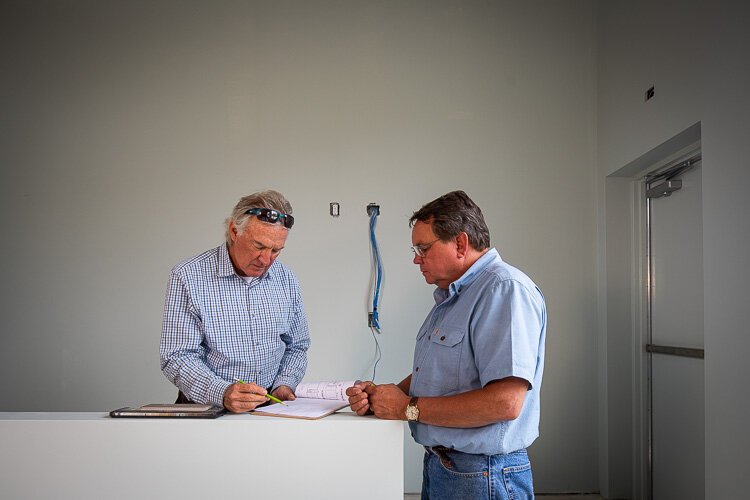 Crews take a look at the final details while finishing up work at Marysville City Hall.