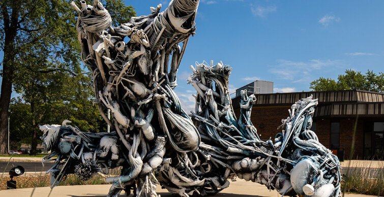 A unique sculpture welcomes people visiting the  St. Clair County Community College campus.
