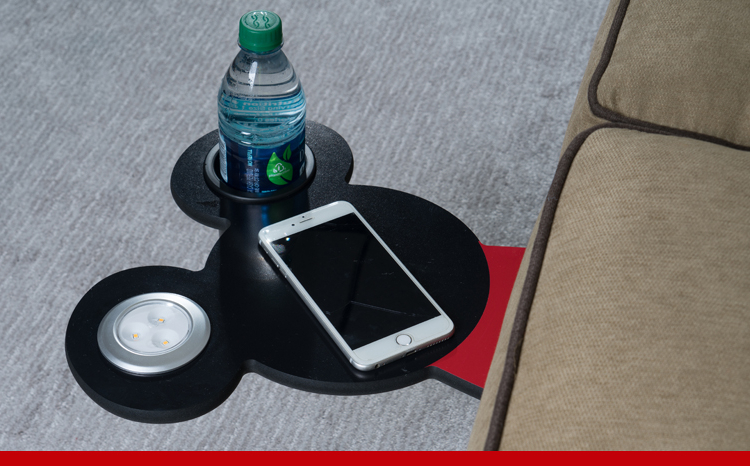 Whether it's a bottle of water and phone, or a bowl of popcorn, the Disney SmartShelf has many uses.