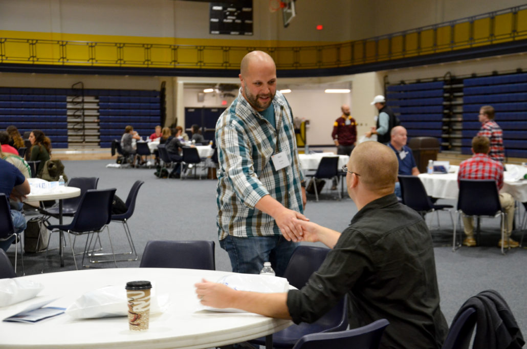 Matt Brooks greets attendees at Startup School./Courtesy Anson Pavlov/Finch Multimedia
