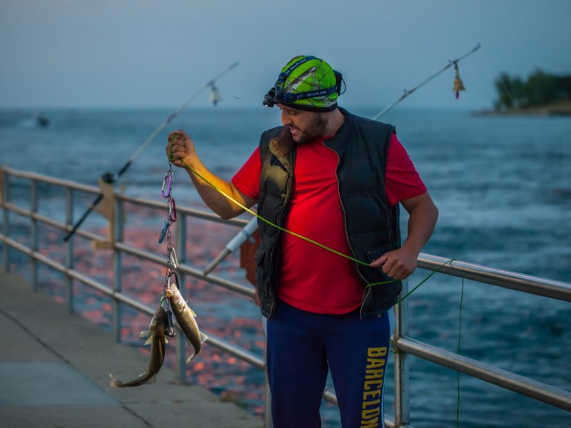 Buron, 29, of Warren caught some walleye keepers. He is a frequent fisherman at the boardwalk.