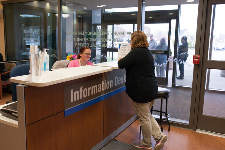 Greeters are in place to assist patients and visitors at the hospital during construction.