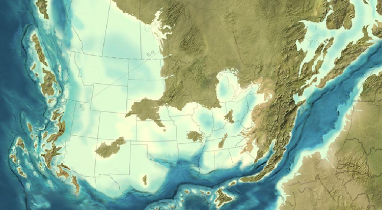 Note Michigan is just south of the equator and covered by a shallow sea.