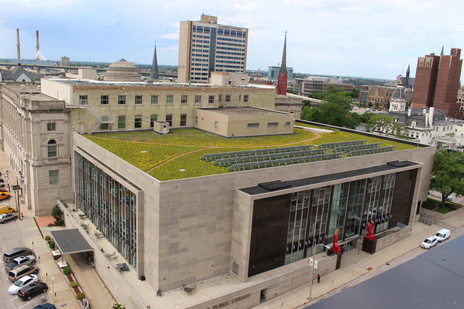 A green roof on the Milwaukee Public Library also helps capture water every time it rains. Photo courtesy MMSD