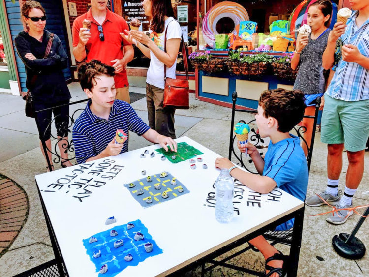 An outdoor place to sit and play is perfect for those enjoying a cone from A Little Something.