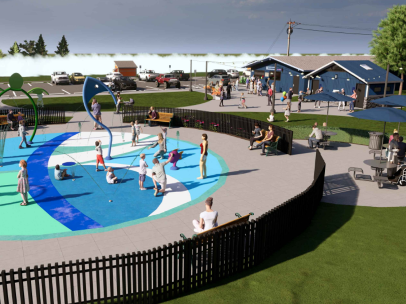 Digital rendering of the splash pad at Marine City's new community center.